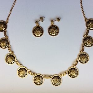 Damascene Earring and Necklace Set 24K